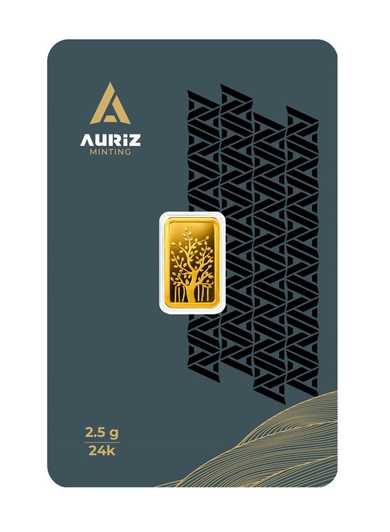أوريز سك سبيكة ذهب عيار 24 (نقاء 999.9) بوزن 2.5 جرام من "أوريز مينتينغ" (Auriz Minting) – تصميم "شجرة البانيان" (مع الفاتورة) - Image 1