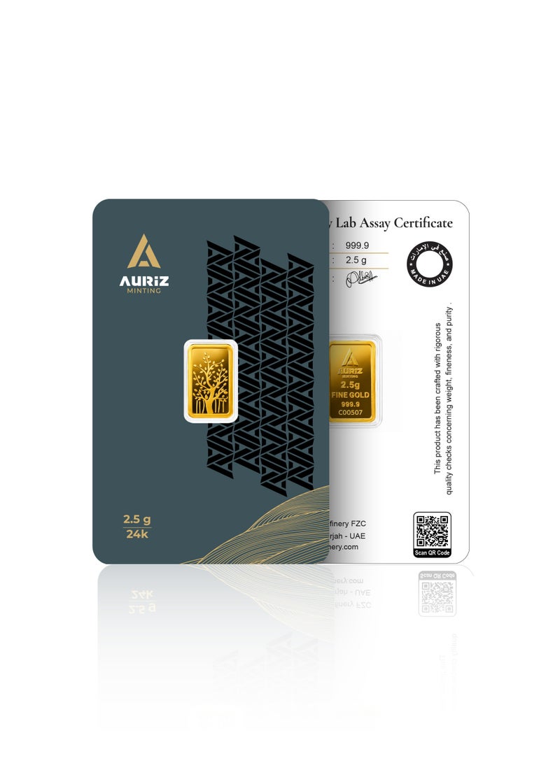 أوريز سك سبيكة ذهب عيار 24 (نقاء 999.9) بوزن 2.5 جرام من "أوريز مينتينغ" (Auriz Minting) – تصميم "شجرة البانيان" (مع الفاتورة) - Image 5