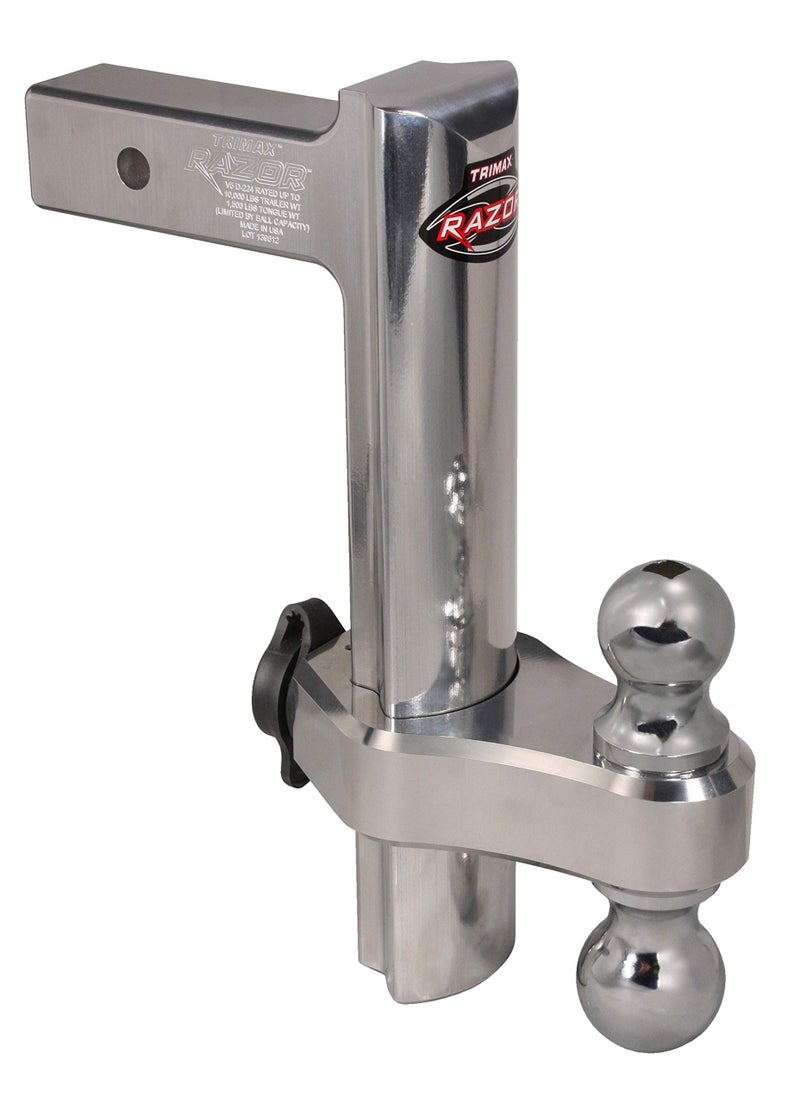 Trimax TRZ12AL 12 Premium Aluminum Adjustable Hitch with Dual Hitch Ball and T3 Receiver Lock