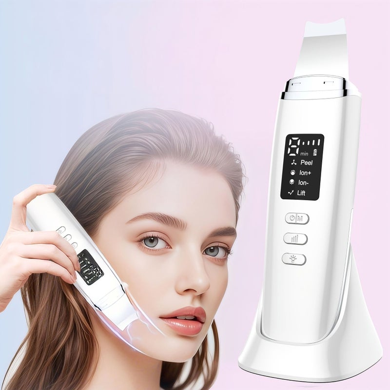 White Soundwave Technology High Frequency Vibrating Facial Skin Scraper Cleansing Device Removes Impurities Makeup Residue Portable Travel Beauty Tool - Image 1