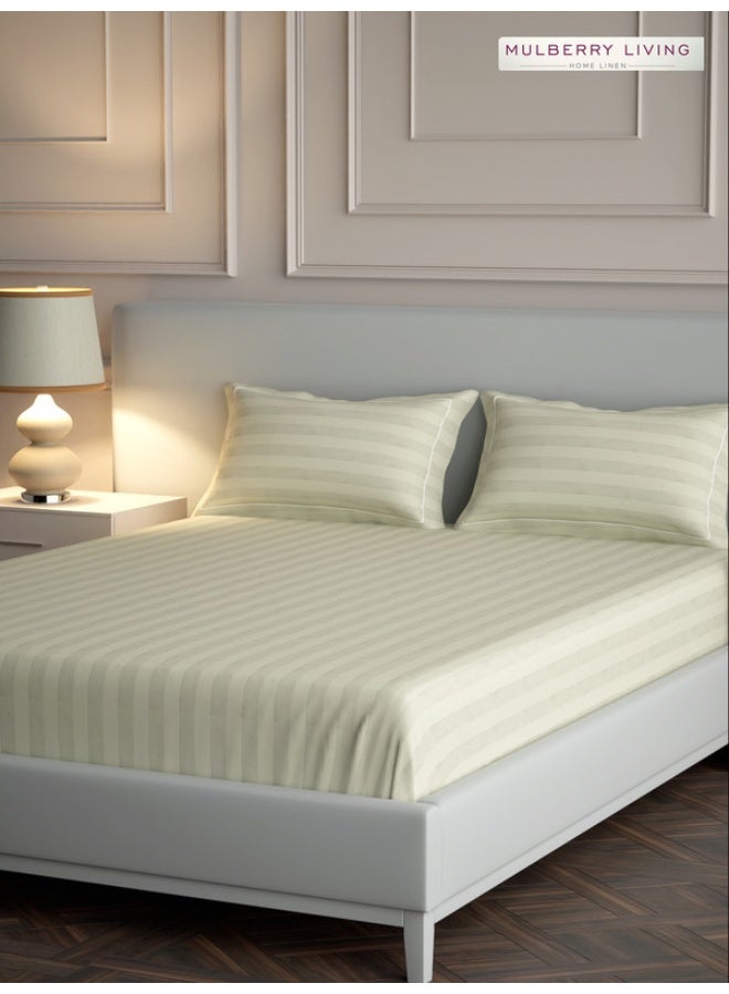 MULBERRY LIVING 100% Cotton - 300Tc Elysian Stripes King Size (260X280  Cms) Flat Bedsheet With 2 Pillow Covers (50X75 Cm) - Ivory - Image 2
