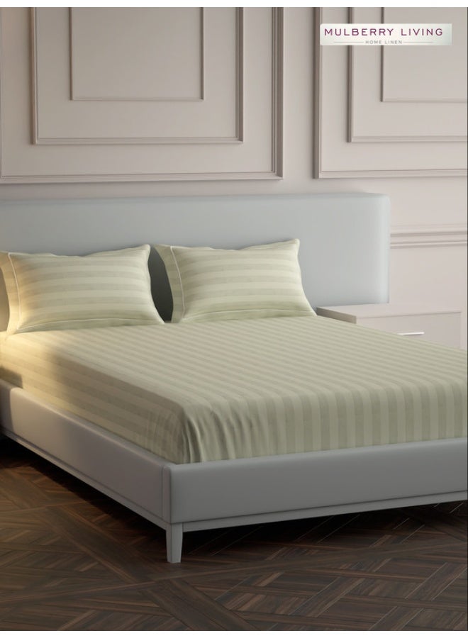 MULBERRY LIVING 100% Cotton - 300Tc Elysian Stripes King Size (260X280  Cms) Flat Bedsheet With 2 Pillow Covers (50X75 Cm) - Ivory - Image 3