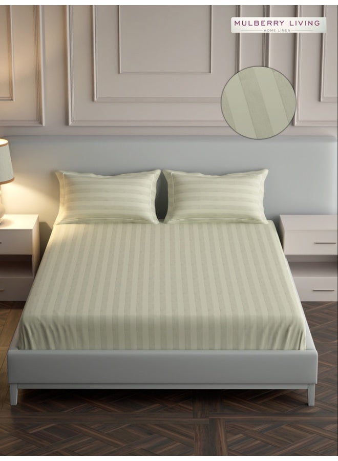 MULBERRY LIVING 100% Cotton - 300Tc Elysian Stripes King Size (260X280  Cms) Flat Bedsheet With 2 Pillow Covers (50X75 Cm) - Ivory - Image 1