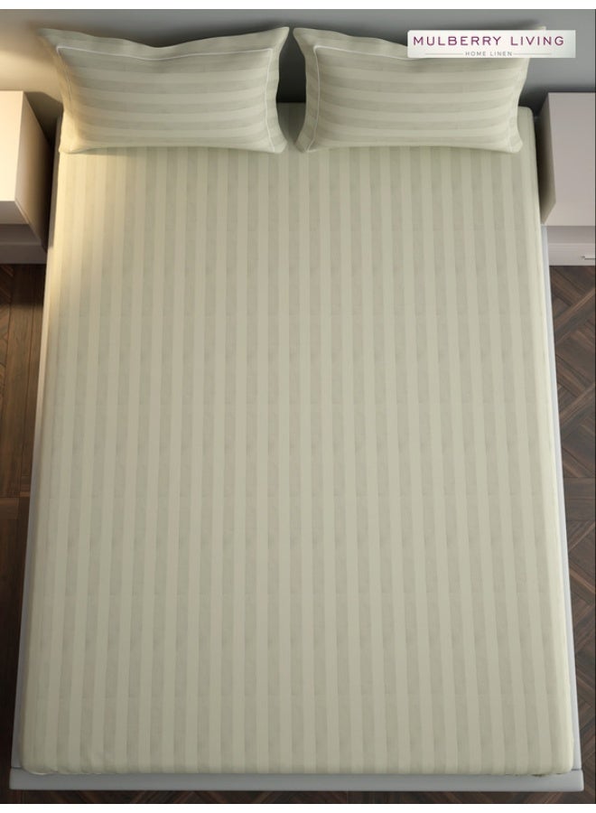 MULBERRY LIVING 100% Cotton - 300Tc Elysian Stripes King Size (260X280  Cms) Flat Bedsheet With 2 Pillow Covers (50X75 Cm) - Ivory - Image 4