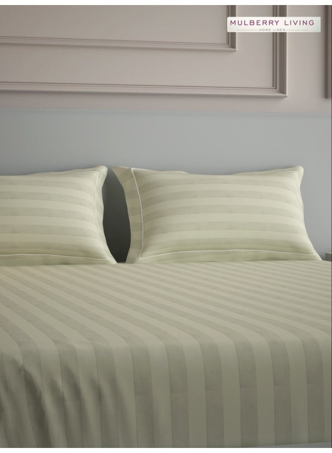 MULBERRY LIVING 100% Cotton - 300Tc Elysian Stripes King Size (260X280  Cms) Flat Bedsheet With 2 Pillow Covers (50X75 Cm) - Ivory - Image 5