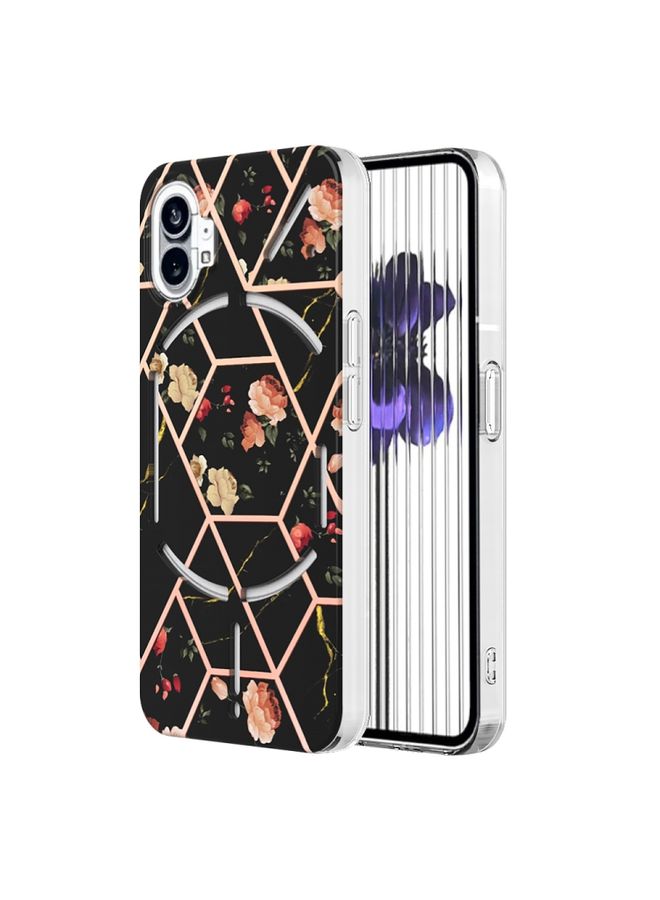 Case Cover For Nothing Phone 1 Electroplating Marble Flower Pattern TPU Phone Case Black Flower