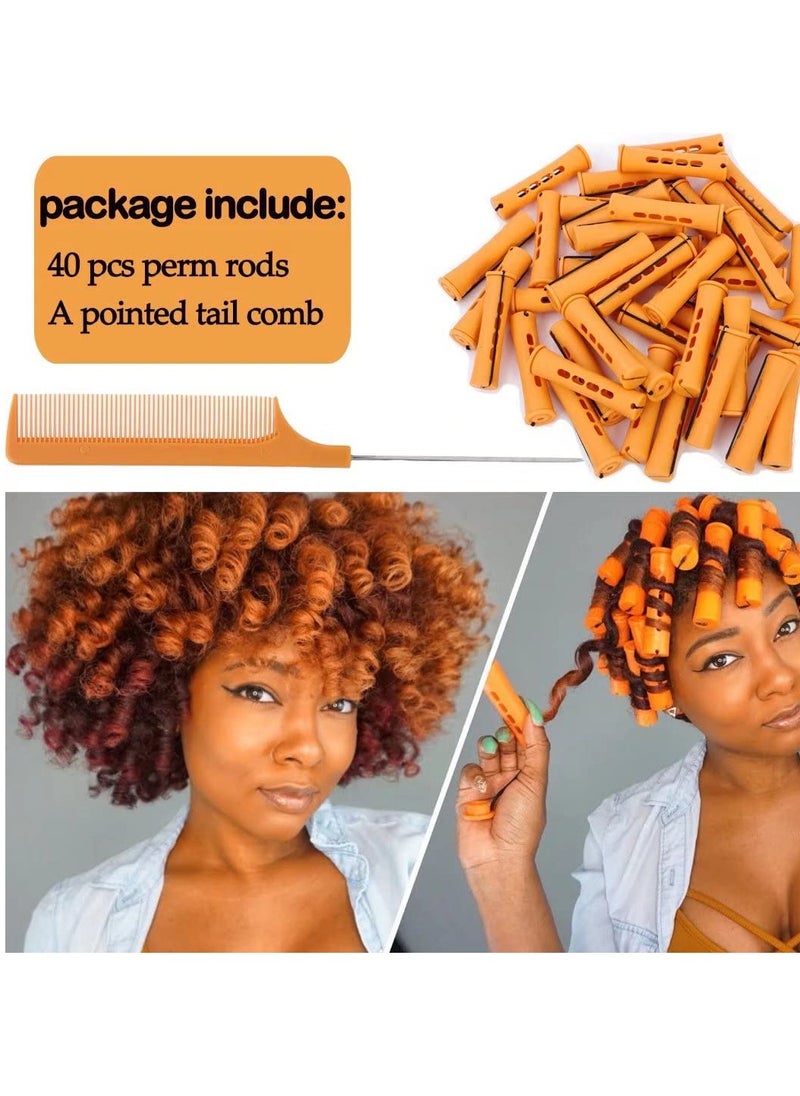 YOROSTAR - 40pcs Cold Wave Perm Rods Set for Women's Long & Short Natural Hair - Plastic Orange Rollers for Curling and DIY Hairdressing - Image 1