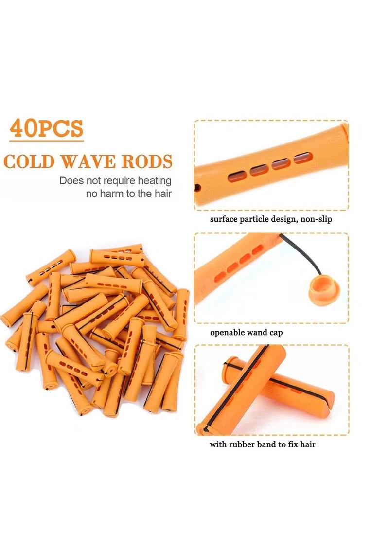 YOROSTAR - 40pcs Cold Wave Perm Rods Set for Women's Long & Short Natural Hair - Plastic Orange Rollers for Curling and DIY Hairdressing - Image 1