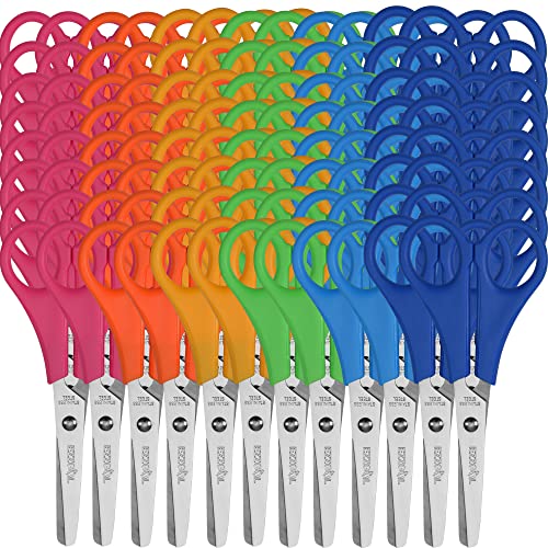 EZZGOL 96 Pack 5' Safety Blunt Tip Kids Scissors, 6 Assorted Colors for Cutting Regular & Construction Paper, Cards - Image 1