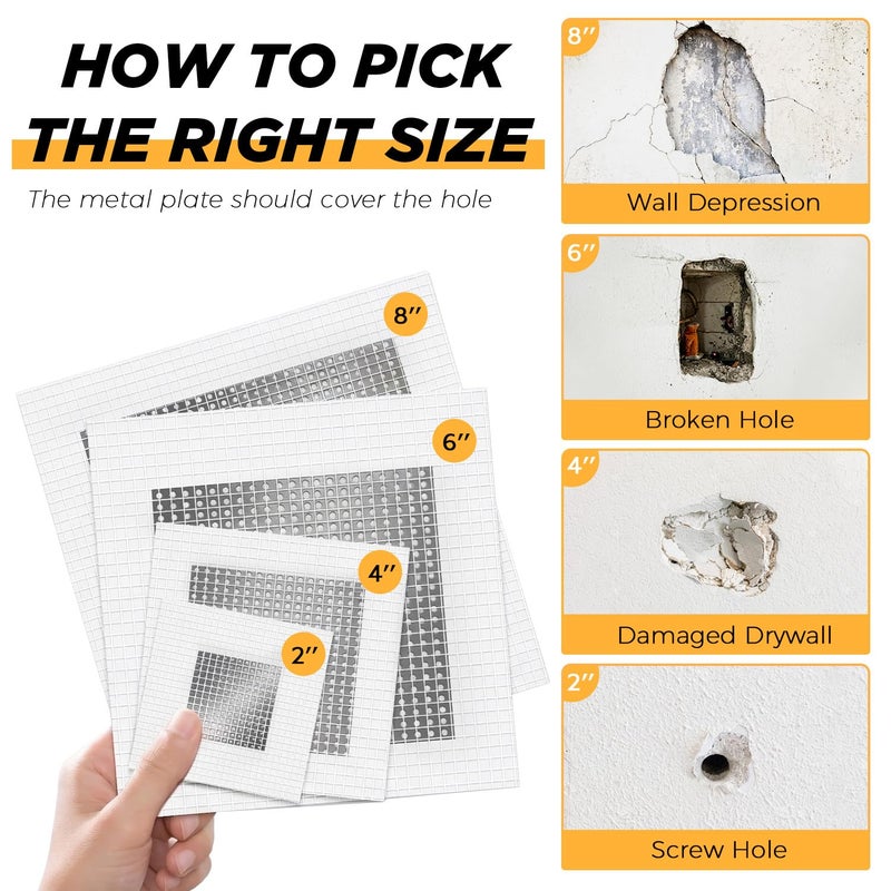 NINGOO 20 Pack Drywall Patch, 2/4/6/8 Inch Drywall Repair Patch, Large Hole Patch Repair for Drywall, Quick & Easy Wall Repair, Use with Wall Filler & Spackle - Image 3