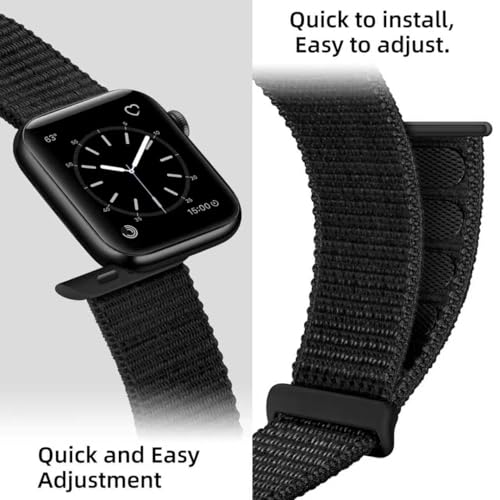 OXWALLEN Sport Loop Nylon Band Compatible with Apple Watch Series 10/9/8/7/6/5/4 SE Ultra 2/1 49mm 46mm 45mm 44mm, Adjustable Comfortable Braided Rugged Strap for iWatch Women Men, Black - Image 2