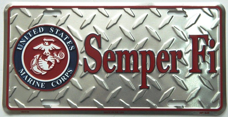 AES Industries Semper Fi US MarineDiamond Front Novelty License Plate 6x12