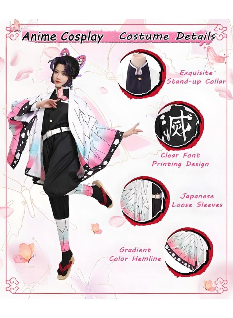 Demon Slayer Costume Kochou Shinobu Cloak Cosplay Halloween Costume Uniform Outfit Set - Image 3