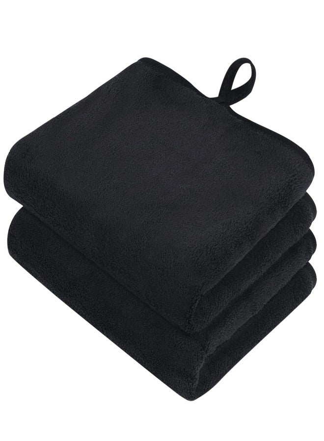 VIVOTE Hand Towel Set, Super Soft Absorbent Microfibre Hand Towels, Black, 2 Pack, 30 x 50cm - Image 1