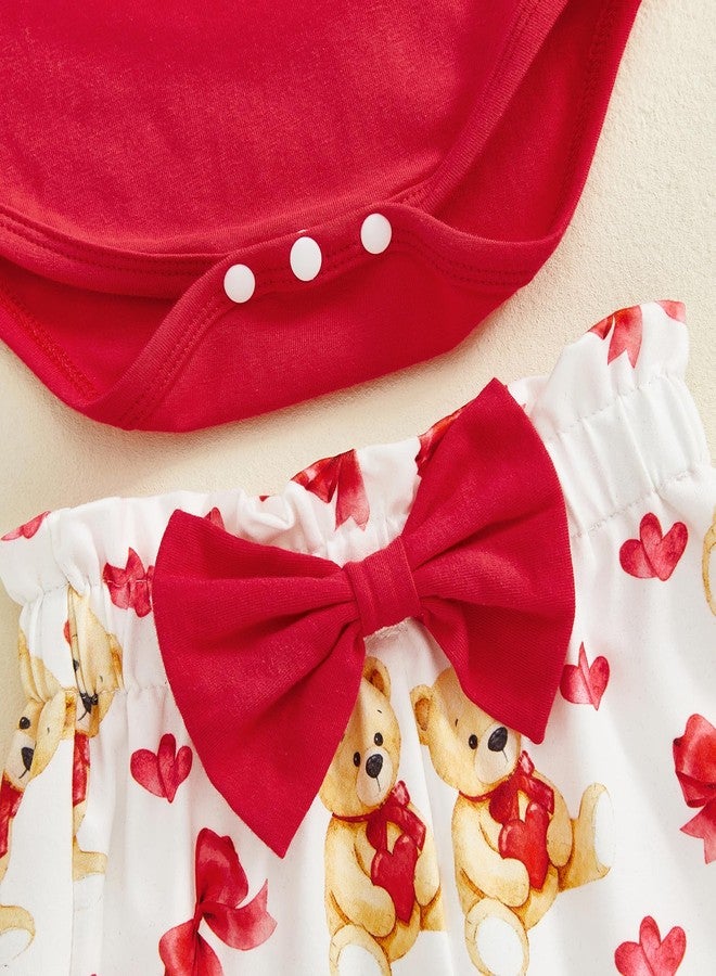 GOOCHEER Newborn Baby Girl Valentine’s Day Outfit Bear Hearts Print Ruffle Long Sleeve Romper Long Pants Headband Set (Red, 0-3 Months) - Image 5