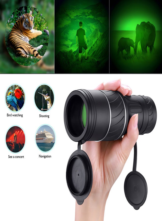 40 X 60 HD Black Monocular Telescope, Bak4 Prism Type Pocket Design Easy to Carry Focus Outdoor Night Vision Green Film Monocular Use for Outdoor Activities - Image 4