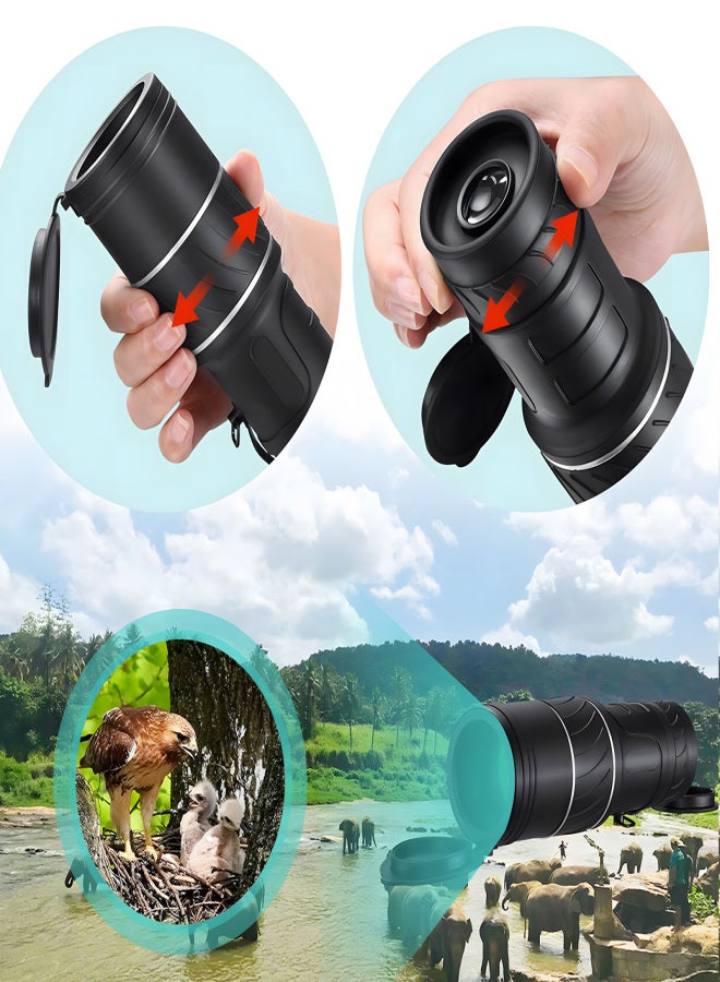 40 X 60 HD Black Monocular Telescope, Bak4 Prism Type Pocket Design Easy to Carry Focus Outdoor Night Vision Green Film Monocular Use for Outdoor Activities - Image 5