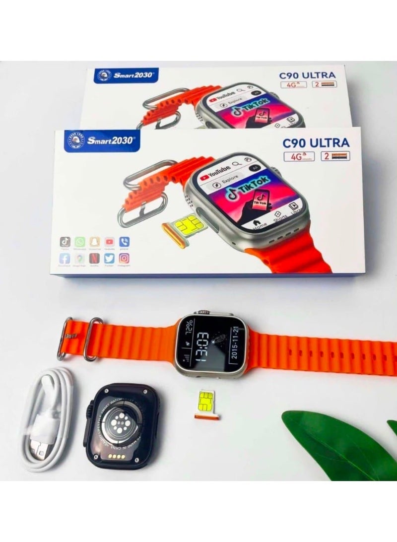 Smartbarry C90 Ultra 4G Smartwatch Dual SIM Card Support Detachable Design Full Touchscreen Smart Watch with YouTube & TikTok Multimedia Features Digital Wrist Watch for Everyday Use - Image 5