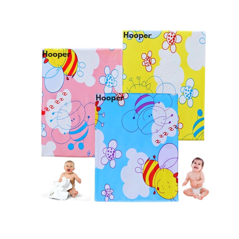 Hooper Water Proof Bed Protector for Baby Urine - Plastic Sheet for Bed Wetting -Thin, Soft, Easy to Fold & Carry, Large Size, Pack of 3, Assorted Trendy Prints, Design1 - Image 1