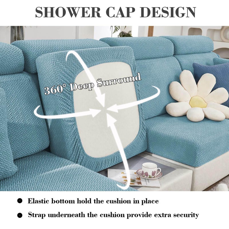 Disayu Sofa Covers Couch Covers for Sofa Pet Friendly Couch Cushion Covers Universal Sofa Covers Washable Stretch Slipcovers for Sectional Sofa (Texture Sea Blue,Large Single Seat Cover) - Image 4