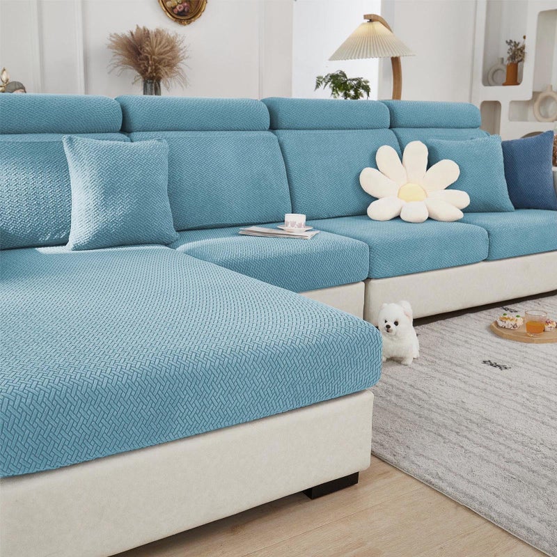 Disayu Sofa Covers Couch Covers for Sofa Pet Friendly Couch Cushion Covers Universal Sofa Covers Washable Stretch Slipcovers for Sectional Sofa (Texture Sea Blue,Large Single Seat Cover) - Image 1