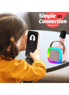 Mr. Penda Mini Karaoke Machine Kids, Two Wireless Microphones, Portable Bluetooth Speaker, Party Lights, Adults and Kids with Wireless Microphones PA Speaker System for Family Party Singing (Pink)  - Image 4