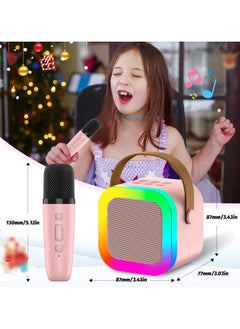 Mr. Penda Mini Karaoke Machine Kids, Two Wireless Microphones, Portable Bluetooth Speaker, Party Lights, Adults and Kids with Wireless Microphones PA Speaker System for Family Party Singing (Pink)  - Image 2