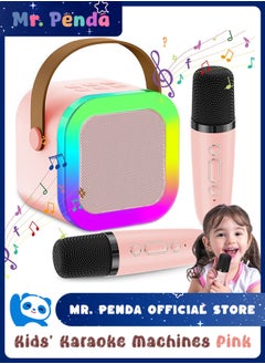 Mr. Penda Mini Karaoke Machine Kids, Two Wireless Microphones, Portable Bluetooth Speaker, Party Lights, Adults and Kids with Wireless Microphones PA Speaker System for Family Party Singing (Pink)  - Image 1