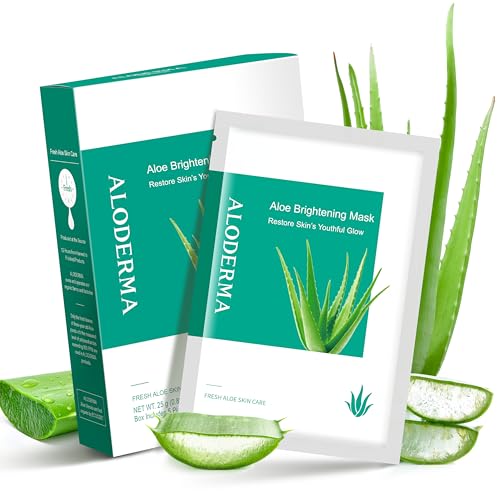 Aloderma Brightening Sheet Masks with 88% Organic Aloe Vera - 5 Pack Facial Masks with Niacinamide, Arginine for Radiant Skin - Evens Skin Tone & Revitalizes Rough, Dull Skin - Aloe Face Mask Sheet - Image 1