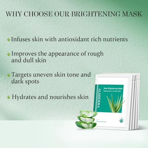 Aloderma Brightening Sheet Masks with 88% Organic Aloe Vera - 5 Pack Facial Masks with Niacinamide, Arginine for Radiant Skin - Evens Skin Tone & Revitalizes Rough, Dull Skin - Aloe Face Mask Sheet - Image 4