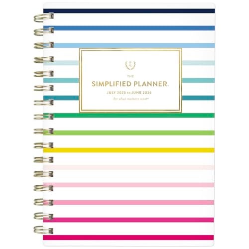 AT-A-GLANCE Planner 2025-2026 Academic, Simplified by Emily Ley, Weekly & Monthly, 5-1/2" x 8-1/2", Small, Monthly Tabs, Flexible Cover, Happy Stripe (EL37-200A) - Image 1