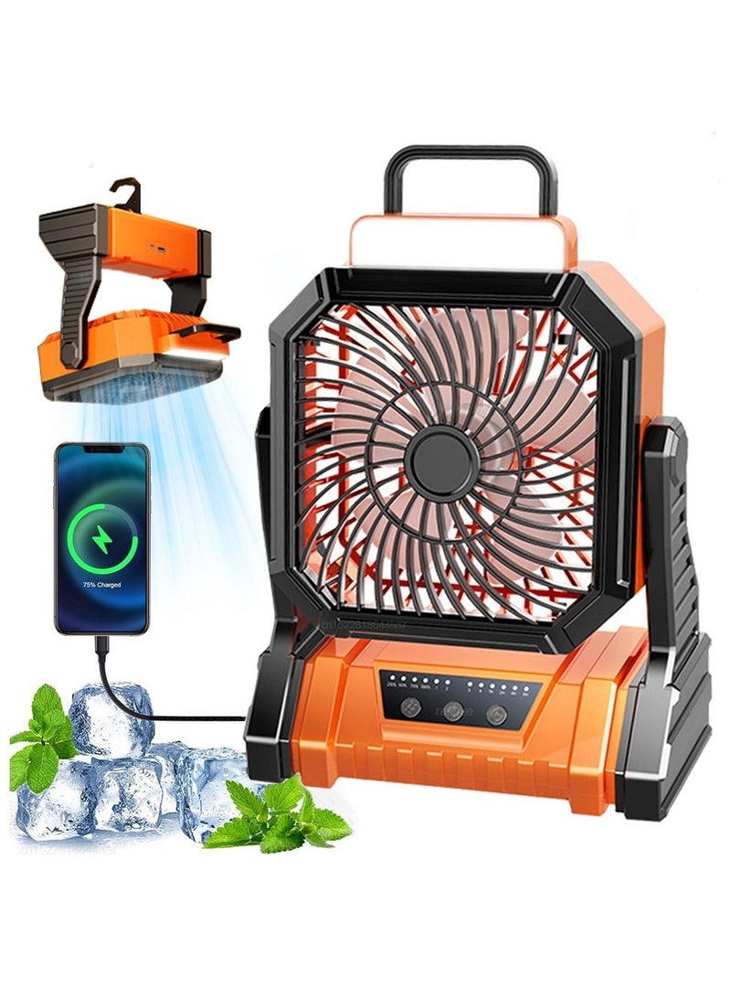 WALALLA 2 in 1 Rechargeable Camping Fan, Portable Tent Fan, Outdoor Standing Fan, Powered Hiking Hanging Light Fans with LED Light Lantern, 4 Adjustable Speed, 270° Oscillating for Home, Office, Hiking - Image 1