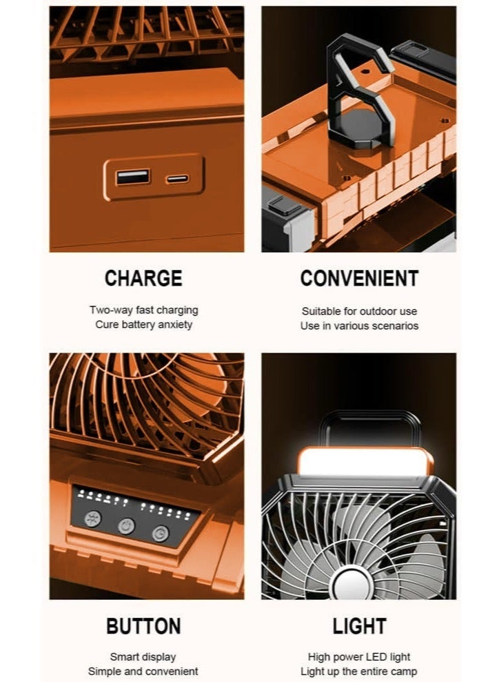 WALALLA 2 in 1 Rechargeable Camping Fan, Portable Tent Fan, Outdoor Standing Fan, Powered Hiking Hanging Light Fans with LED Light Lantern, 4 Adjustable Speed, 270° Oscillating for Home, Office, Hiking - Image 4
