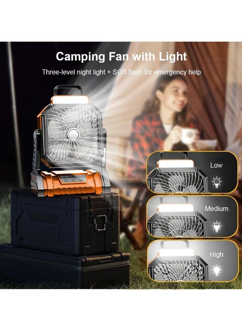 WALALLA 2 in 1 Rechargeable Camping Fan, Portable Tent Fan, Outdoor Standing Fan, Powered Hiking Hanging Light Fans with LED Light Lantern, 4 Adjustable Speed, 270° Oscillating for Home, Office, Hiking - Image 3