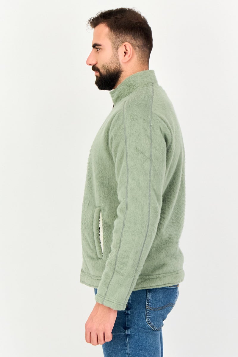 TRUE GRIT جاكيت رجالي من الفرو الصناعي بغطاء ناعم، أخضر مريمي - Image 2