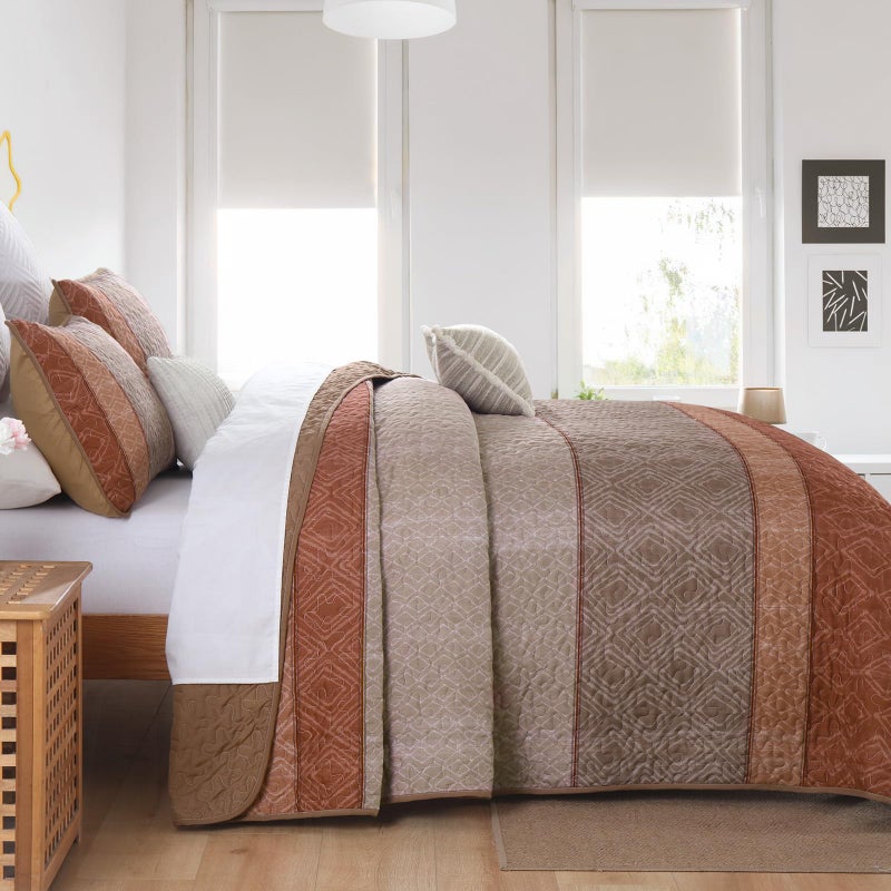 Cottolester Boho Quilt Set Queen Size 3 Pieces,Red Orange Striped Bedspread,Bohemian Farmhouse Bedding Set Soft Microfiber Bedding Set for All Season 96"x90" - Image 5