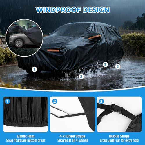 JAOGAUS Winter Car Cover for Honda Pilot 2003-2025, Heavy Duty SUV Full Car Cover Waterproof All Weather Outdoor for Hail Snow Ice Rain Sun UV Dust Protector, with Driver Side Zipper & Reflective Strips - Image 4