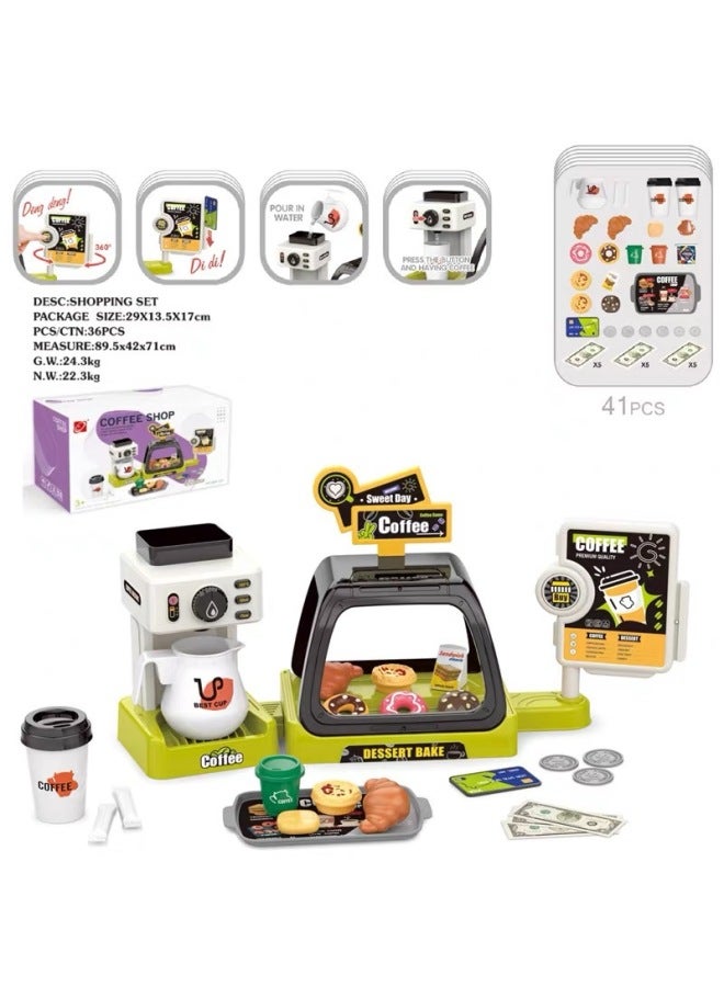 Children's Toy Simulation Mini Coffee Machine With Sound And Light Water Toy With Candy Dessert Cash Register Toy-Color:668-142 Three-in-one Green And Black 【manual Water Output With Light And Sound - Image 5