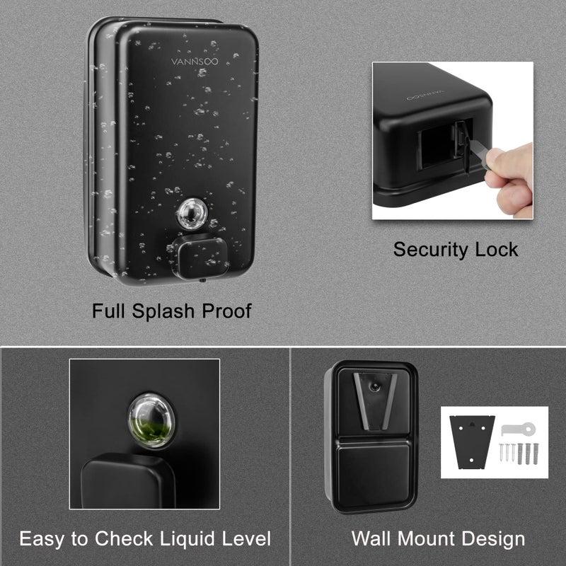 Vannsoo Wall Mounted Hand Soap Dispenser Bathroom  1200Ml 40Oz Commercial Stainless Steel Black Liquid Soap Dispenser Wall Mount (Vertical Black) - Image 5