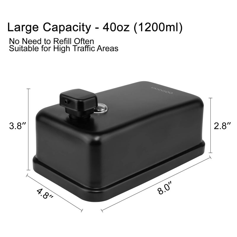 Vannsoo Wall Mounted Hand Soap Dispenser Bathroom  1200Ml 40Oz Commercial Stainless Steel Black Liquid Soap Dispenser Wall Mount (Vertical Black) - Image 3