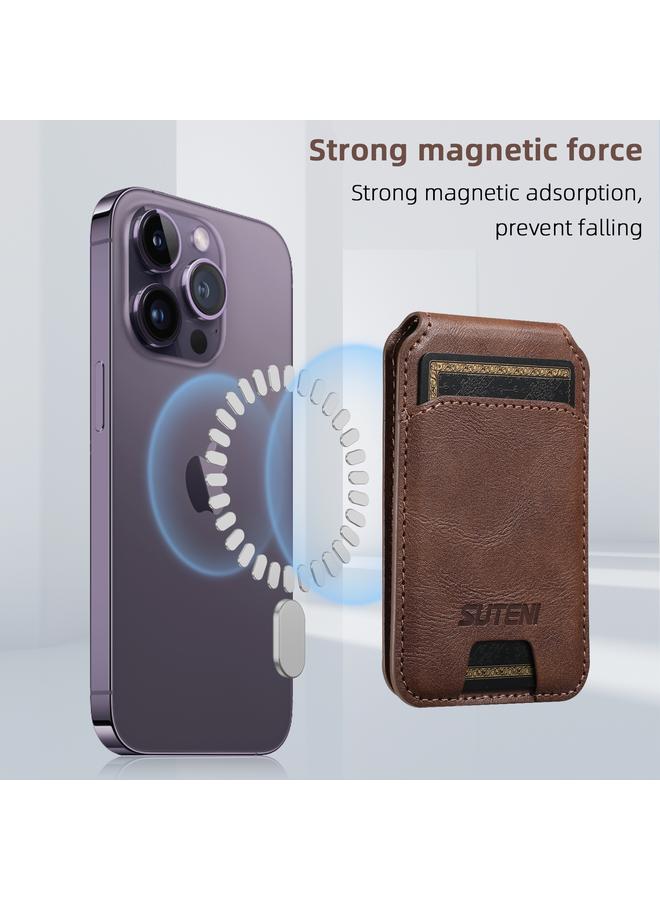 Suteni S2 Phone Magnetic Card Case Card Sleeve MagSafe Magnetic Coil PU Leather - Image 3