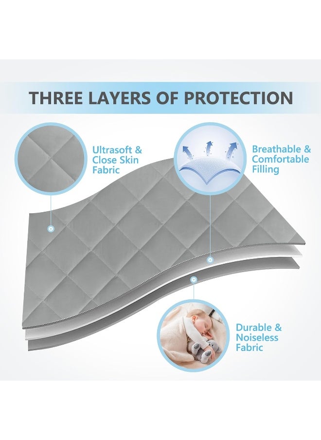 TILLYOU TILLYOU 2 Pack Cloudy Soft Pack N Play Sheets Fitted Quilted, Breathable Thick Play Yard Playpen Sheets, 39"x27"x5" Fits Mini/Portable Crib Mattress Pack N Play Mattress Pad, Sage Green & Charcoal Gray  - Image 2