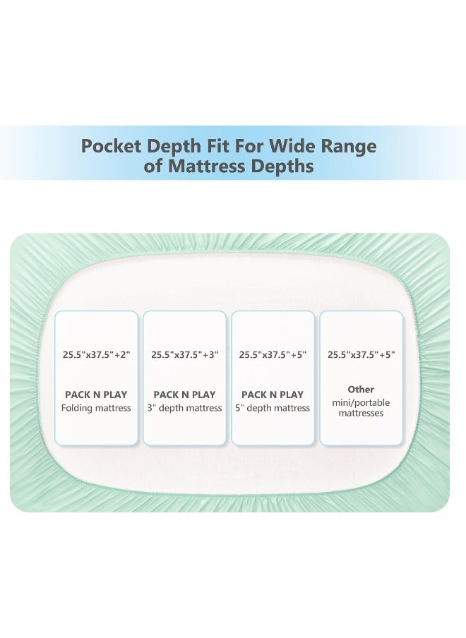 TILLYOU TILLYOU 2 Pack Cloudy Soft Pack N Play Sheets Fitted Quilted, Breathable Thick Play Yard Playpen Sheets, 39"x27"x5" Fits Mini/Portable Crib Mattress Pack N Play Mattress Pad, Sage Green & Charcoal Gray  - Image 3