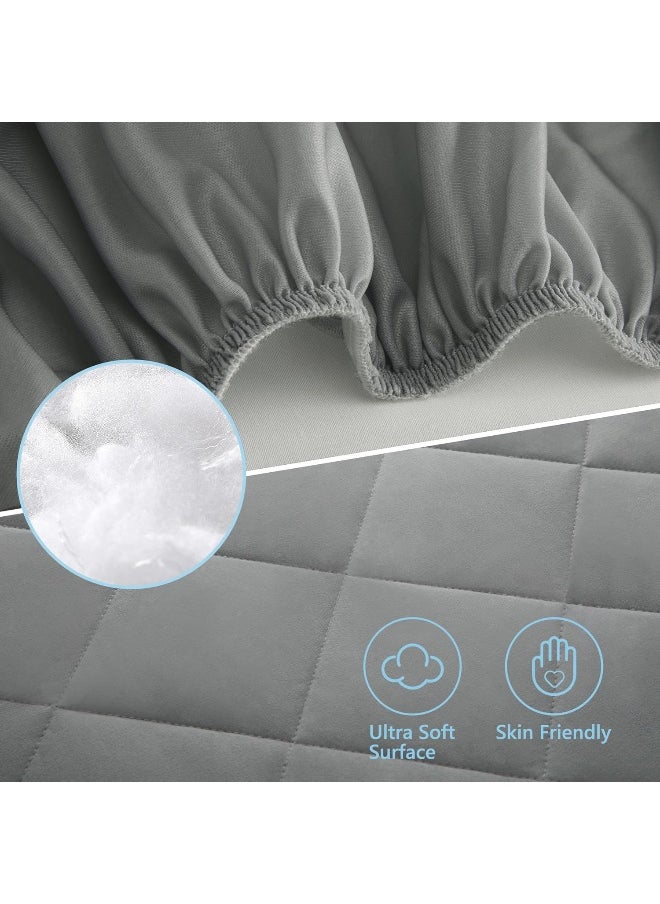 TILLYOU TILLYOU 2 Pack Cloudy Soft Pack N Play Sheets Fitted Quilted, Breathable Thick Play Yard Playpen Sheets, 39"x27"x5" Fits Mini/Portable Crib Mattress Pack N Play Mattress Pad, Sage Green & Charcoal Gray  - Image 4