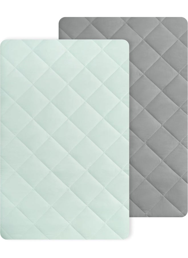 TILLYOU TILLYOU 2 Pack Cloudy Soft Pack N Play Sheets Fitted Quilted, Breathable Thick Play Yard Playpen Sheets, 39"x27"x5" Fits Mini/Portable Crib Mattress Pack N Play Mattress Pad, Sage Green & Charcoal Gray  - Image 1
