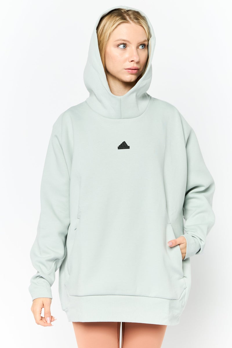Adidas Women Sportswear Fit Brand Logo Outdoor Hoodie, Light Sage Green  - Image 1