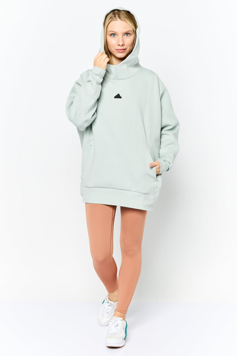 Adidas Women Sportswear Fit Brand Logo Outdoor Hoodie, Light Sage Green  - Image 3