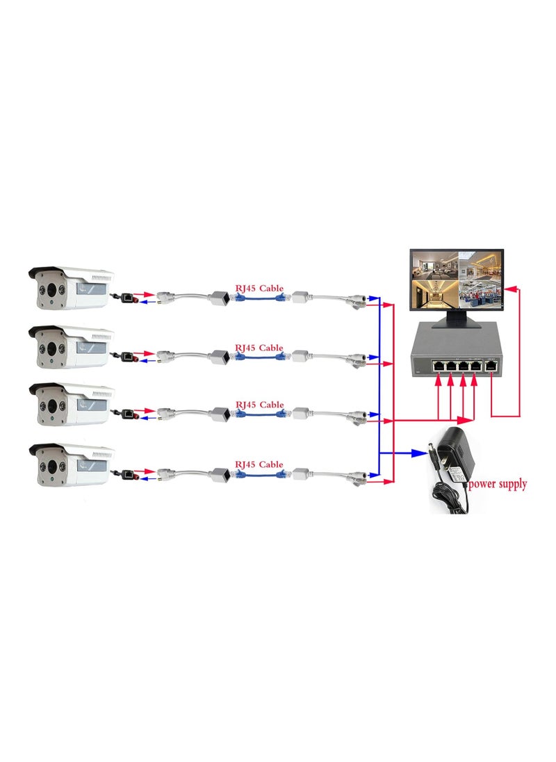 1 Pair Passive POE Adapter Cable,POE Injector and POE Splitter Kit with 5.5x2.1mm DC Connector for WLAN, Routers, Switches,Internet Telephony,IP Cameras