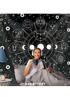 SYOSI Decorative Tapestry Sun and Moon Constellation Hanging Cloth Twelve Constellations Psychedelic Black and White Wall Hanging Tapestry Suitable for Home Bedroom Wall Room Decoration (95x73cm)  - Image 4