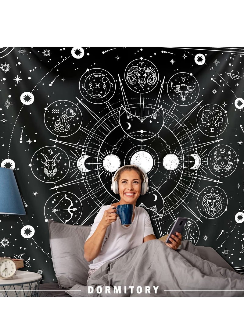 SYOSI Decorative Tapestry Sun and Moon Constellation Hanging Cloth Twelve Constellations Psychedelic Black and White Wall Hanging Tapestry Suitable for Home Bedroom Wall Room Decoration (95x73cm)  - Image 4
